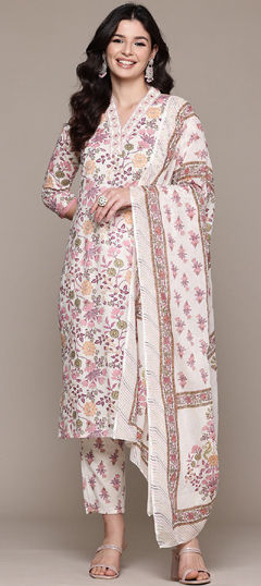 Pink and Majenta color Salwar Kameez in Cotton fabric with Embroidered, Floral, Printed, Resham, Thread work