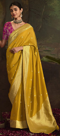 Yellow color Saree in Silk fabric with Weaving, Zari work