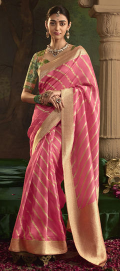 Pink and Majenta color Saree in Silk fabric with Weaving, Zari work