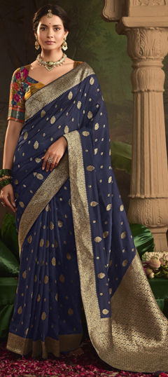 Blue color Saree in Silk fabric with Weaving, Zari work