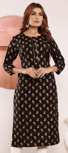 Black and Grey color Kurti in Muslin fabric with Printed work