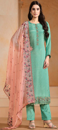 Blue color Salwar Kameez in Chiffon fabric with Embroidered, Swarovski, Thread work