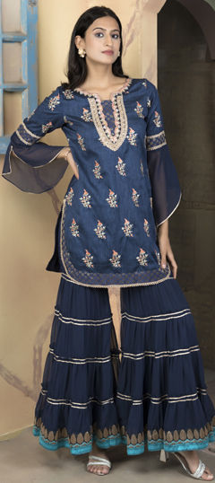 Blue color Salwar Kameez in Silk fabric with Embroidered, Resham, Thread, Zari work