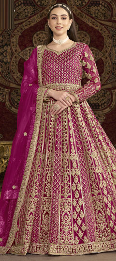 Pink and Majenta color Salwar Kameez in Net fabric with Embroidered, Sequence, Thread, Zari work