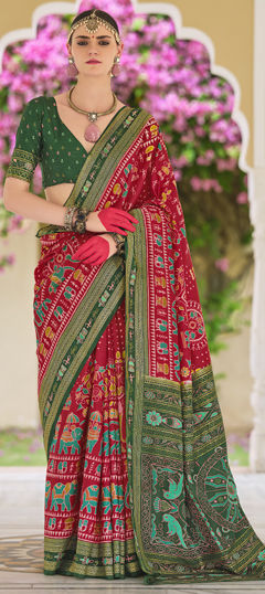 Red and Maroon color Saree in Art Silk fabric with Printed work