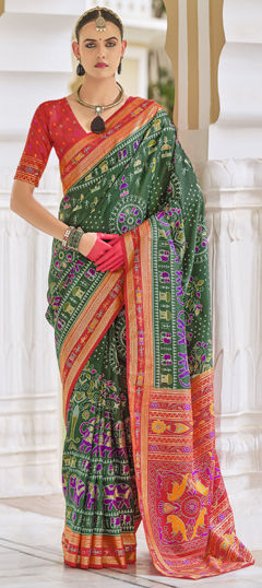 Green color Saree in Art Silk fabric with Printed work