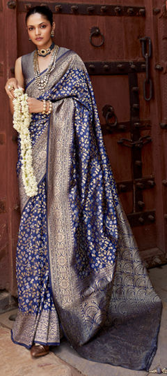 Blue color Saree in Banarasi Silk, Silk fabric with Weaving, Zari work