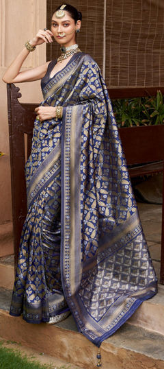 Blue color Saree in Banarasi Silk fabric with Weaving, Zari work