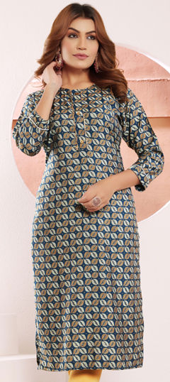 Blue color Kurti in Muslin fabric with Printed work