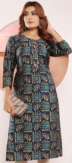 Blue color Kurti in Muslin fabric with Printed work