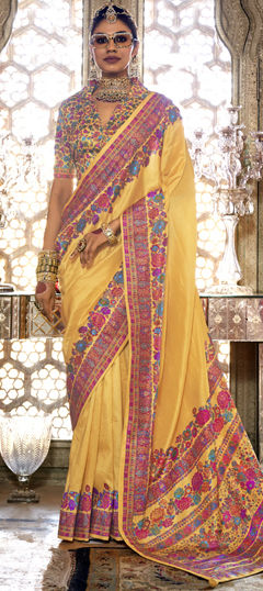 Yellow color Saree in Viscose fabric with Floral, Printed work