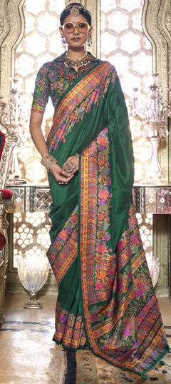 Green color Saree in Viscose fabric with Floral, Printed work