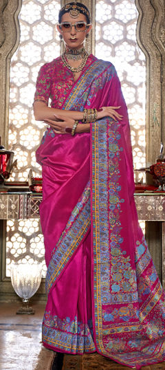 Pink and Majenta color Saree in Viscose fabric with Floral, Printed work