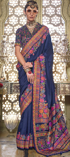 Blue color Saree in Viscose fabric with Floral, Printed work