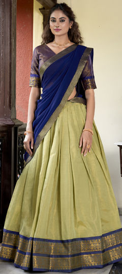 Green color Lehenga in Kanchipuram Silk fabric with Weaving, Zari work