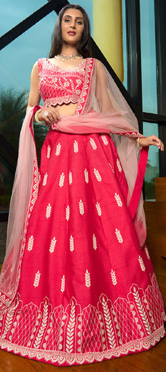 Pink and Majenta color Lehenga in Art Silk fabric with Embroidered, Resham, Thread work