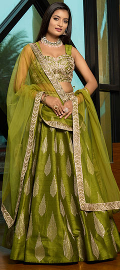 Green color Lehenga in Art Silk fabric with Embroidered, Resham, Thread work