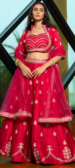 Pink and Majenta color Lehenga in Art Silk fabric with Embroidered, Resham, Thread work