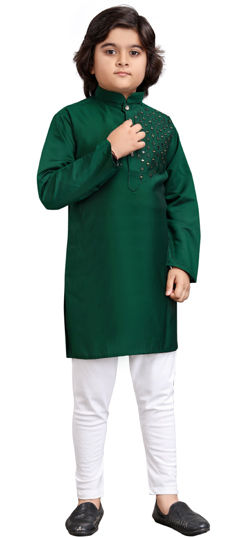 Green color Boys Kurta Pyjama in Viscose fabric with Embroidered, Mirror, Resham work