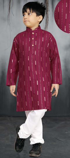 Red and Maroon color Boys Kurta Pyjama in Cotton fabric with Sequence, Thread work