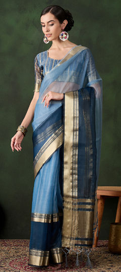 Blue color Saree in Organza Silk fabric with Weaving work