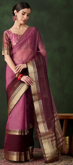 Purple and Violet color Saree in Organza Silk fabric with Weaving work