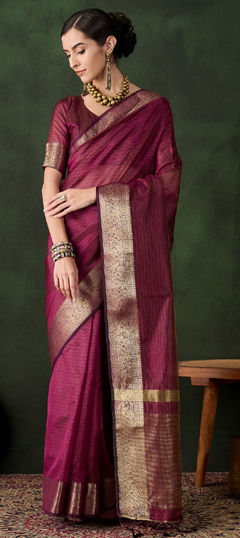 Pink and Majenta color Saree in Organza Silk fabric with Weaving work