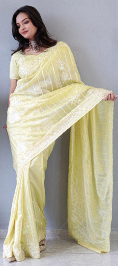 Green color Saree in Art Silk fabric with Sequence, Thread work