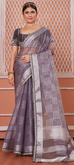 Purple and Violet color Saree in Organza Silk fabric with Border work