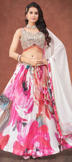 Multicolor color Ready to Wear Lehenga in Georgette fabric with Mirror, Printed, Sequence work