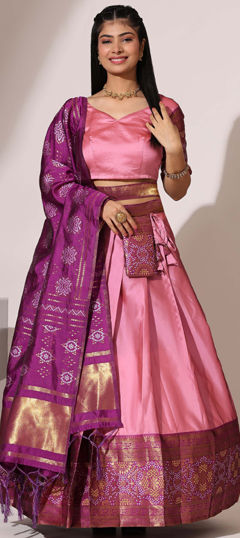 Pink and Majenta color Lehenga in Silk fabric with Weaving work