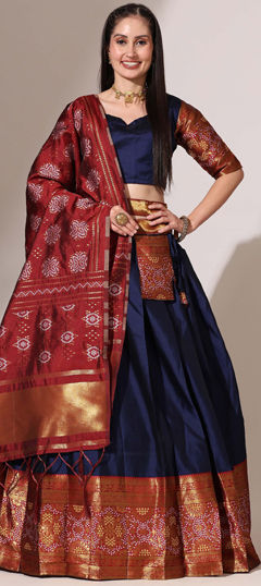 Blue color Lehenga in Silk fabric with Weaving work