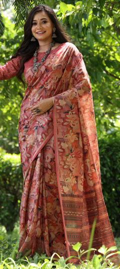 Multicolor color Saree in Tussar Silk fabric with Printed work