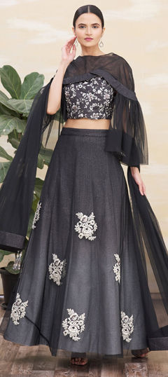 Black and Grey color Ready to Wear Lehenga in Lycra fabric with Embroidered, Sequence, Thread, Zari work