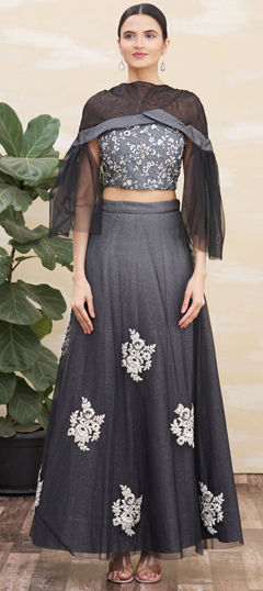 Black and Grey color Ready to Wear Lehenga in Lycra fabric with Cut Dana, Embroidered, Thread work