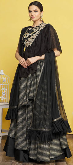 Black and Grey color Ready to Wear Lehenga in Lycra fabric with Embroidered, Zari work