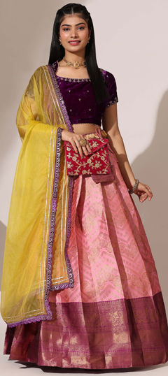 Pink and Majenta color Lehenga in Silk fabric with Weaving work