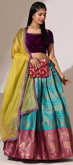 Blue color Lehenga in Silk fabric with Weaving work