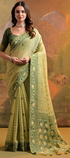 Yellow color Saree in Cotton fabric with Weaving work