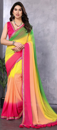 Multicolor color Saree in Faux Georgette fabric with Lace, Sequence work