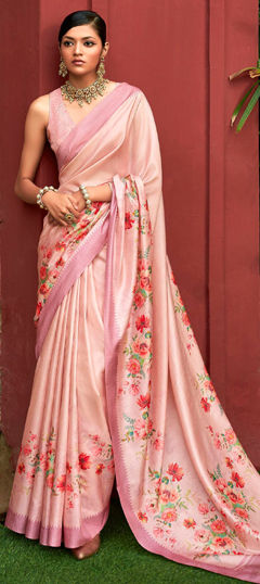 Pink and Majenta color Saree in Art Silk fabric with Floral, Printed, Weaving work