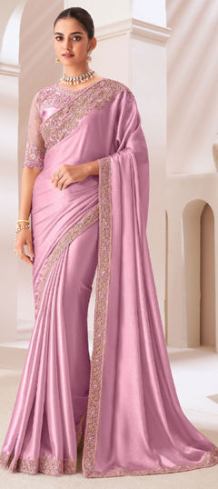 Pink and Majenta color Saree in Chiffon fabric with Embroidered, Resham, Sequence, Thread work