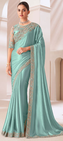 Blue color Saree in Chiffon fabric with Embroidered, Resham, Sequence, Thread work