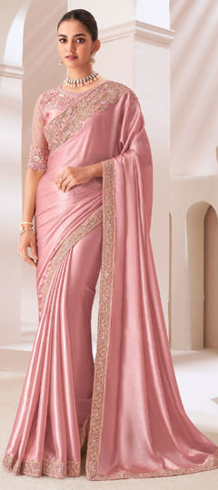 Pink and Majenta color Saree in Chiffon fabric with Embroidered, Resham, Sequence, Thread work