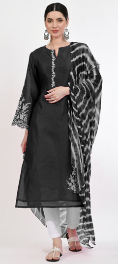Black and Grey color Salwar Kameez in Art Silk fabric with Embroidered work