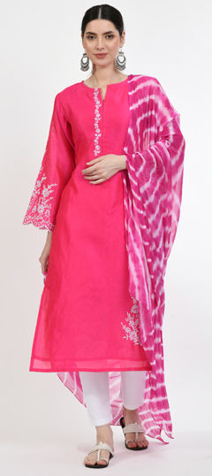 Pink and Majenta color Salwar Kameez in Art Silk fabric with Embroidered work
