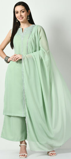 Green color Salwar Kameez in Georgette fabric with Embroidered, Thread work