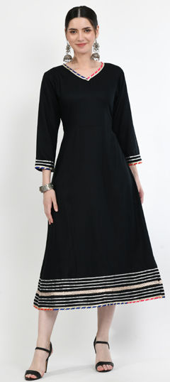 Black and Grey color Dress in Rayon fabric with Gota Patti work