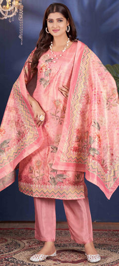 Pink and Majenta color Salwar Kameez in Shimmer fabric with Digital Print, Sequence work