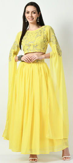 Yellow color Salwar Kameez in Georgette fabric with Embroidered work